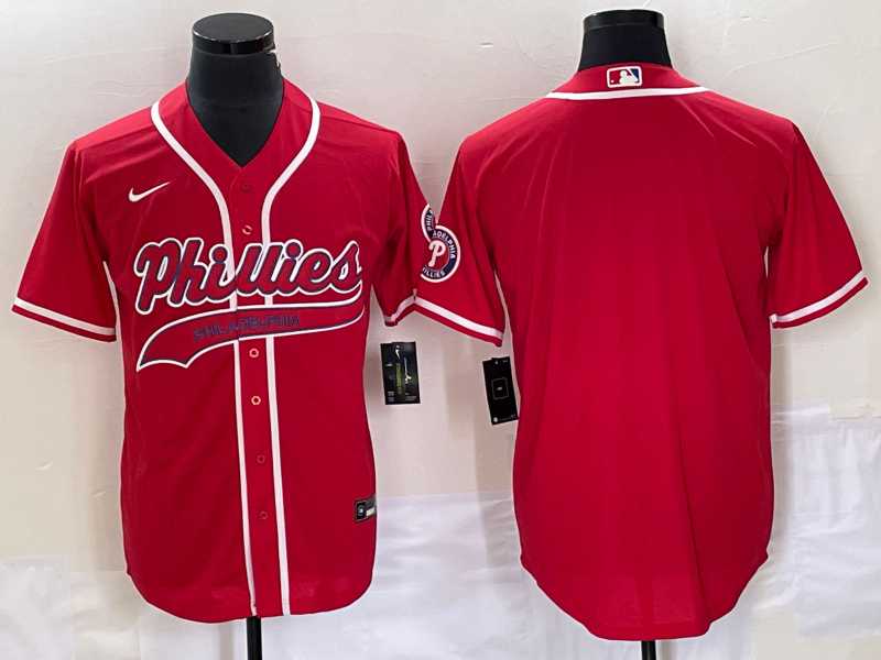 Men%27s Philadelphia Phillies Blank Red Cool Base Stitched Baseball Jersey->oakland athletics->MLB Jersey